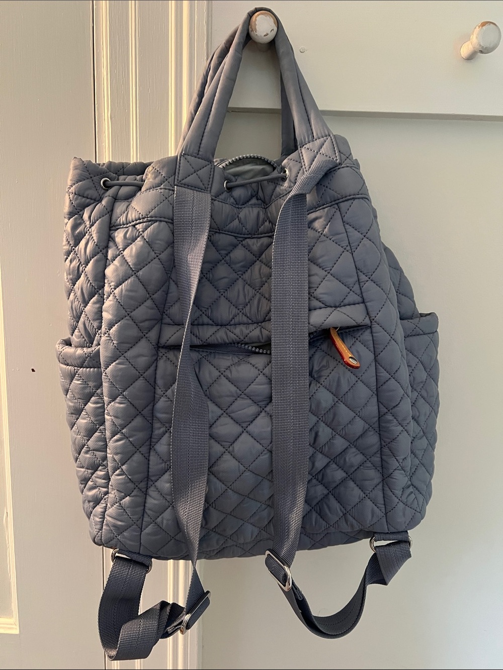MZ Wallace Metro Quilted Nylon Convertible Backpack - stone blue - Picture 2 of 3
